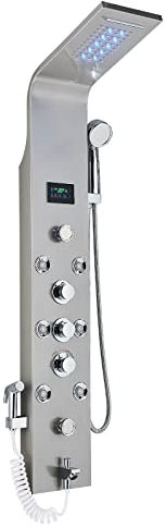 Columna Ducha Hidromasaje Níquel Cepillado LED Acero Inoxidable 6 en 1 Con Cascada y Ducha de Lluvia Montaje en Pared Columna Panel de Ducha