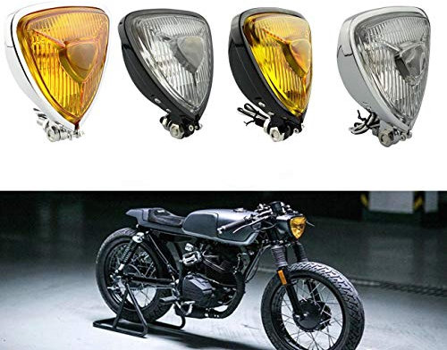 Moto Phare Avant Universel Rétro Modification Triangulaire Métal Phares Fit Pour Harley Chopper Café Racer Personnalisé (Lentille Ambre Noire)