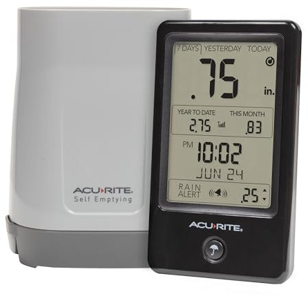 AcuRite 02446M Wireless Rain Gauge with Indoor Digital Display, Black