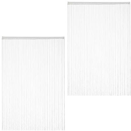 Relaxdays 2 x Fadenvorhang weiß, kürzbar, mit Tunneldurchzug, für Türen & Fenster, waschbar, Fadengardine, 145x245 cm, White