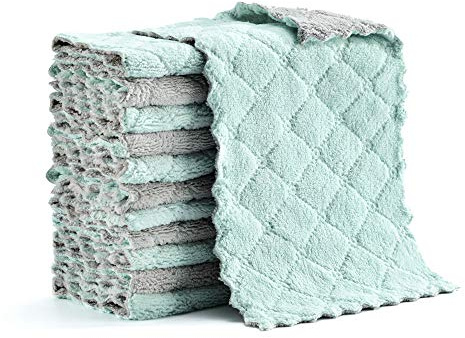 Hypermotion Microfiber Cleaning Cloth, Kitchen Towels, Double-Sided Microfiber Towel Lint Free Highly Absorbent Multi-Purpose Dust and Dirty Cleaning Supplies for Kitchen Car Cleaning. Pack of 12