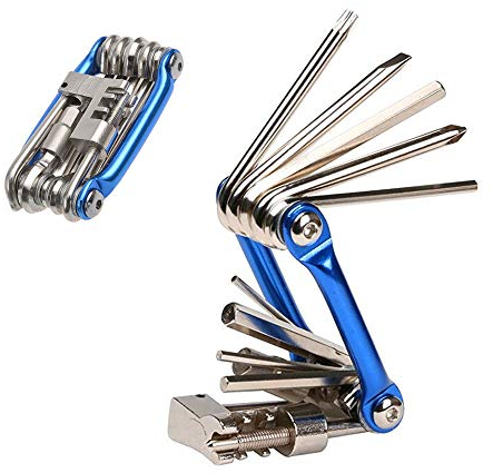 Aiqeer 11 in 1 Multifunction Bike Repair Tool, Portable Foldable Bicycle Repair Tool, Compact Mini Bike Maintenance Tool Kit (Blue)