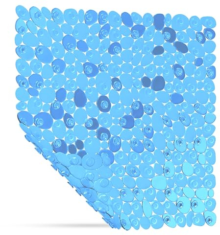 SilverRack Duschmatte rutschfest 53 x 53 cm Kieselsteinoptik Blau | Antirutschmatte Dusche, BPA Frei, Badvorleger rutschfest, maschinenwaschbar, schimmelresistent