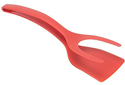 Anvirtue Spiegelei, Doppelspatel, Antihaftbeschichtung, Lebensmittel-Clip, 2-in-1-Silikon-Eierwender, Pfannkuchen, Brot, Klemme, Grillschaufel, Zange für Essen Grip und Flip (rot)