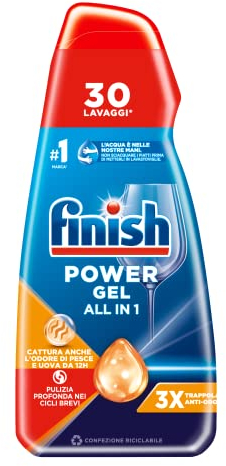 Finish Powergel, gel nettoyant pour lave-vaisselle liquide, multi-actions, anti-odeur, lot de 30 lavages, 600 ml