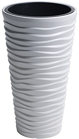 URBNLIVING New Large Side Tall Sand Effect Flower Plant Pot Indoor Outdoor Garden Patio Planters (White, 2)