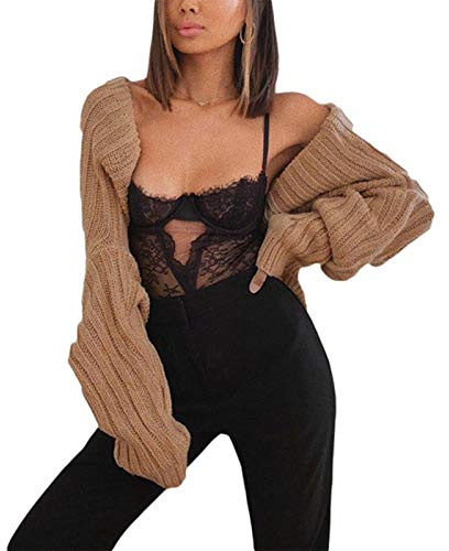 Geagodelia Bolero da Donna Aperto sul Davanti Lavorato a Maglia Cardigan Donna Corta Cardigan Elegante Coprispalle Estivo Camicetta A Maniche Lunghe all'Uncinetto Top (Marrone A, Taglia Unica)