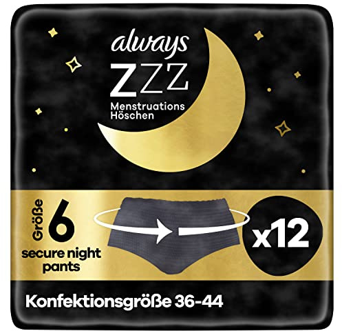 ALWAYS ZZZ Menstruationshöschen Gr. M (12 Höschen), Damen Einweg-Periodenunterschwäsche, 360° Schutz, Schwarz