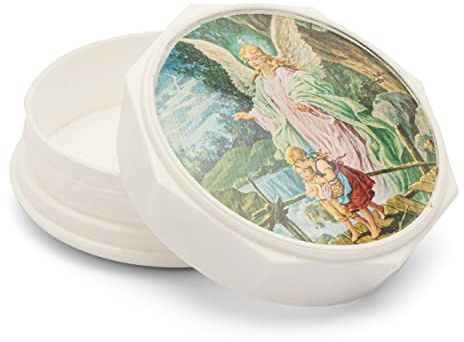 NKlaus Rosenkranz Dose Kunststoff Weiß, 57x24mm; 5,5cm, 5,5cm, 1 Stück | Schutzengel; Engel