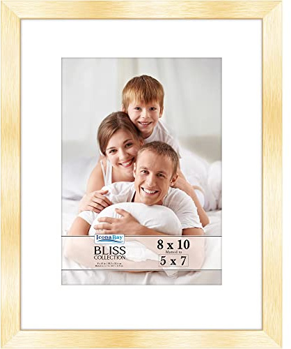 Icona Bay - Cornice dorata 20x25 cm con passepartout rimovibile per foto 13x18 cm - Cornice in legno composito in stile moderno - Tavolo o montaggio a parete - Collezione Bliss