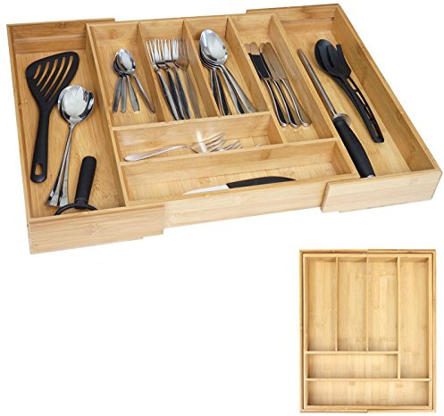 Mendler Besteckkasten HWC-B20AM Bambus variabel 35-58x45cm | Schubladeneinsatz, Geschirrkasten