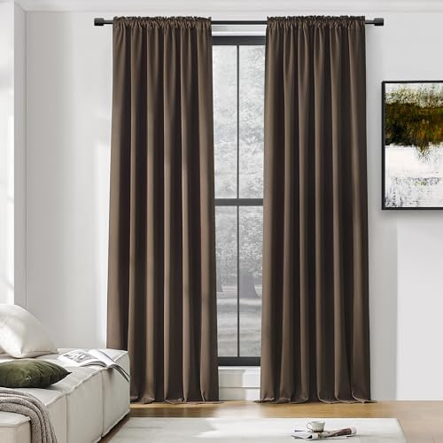 DONREN Verdunkelungsvorhang für Terrasse, Heimdekoration, wärmeisoliert, mit Ösen, für Küche, 2 Schals, 152,4 x 243,8 cm (B x L), Braun