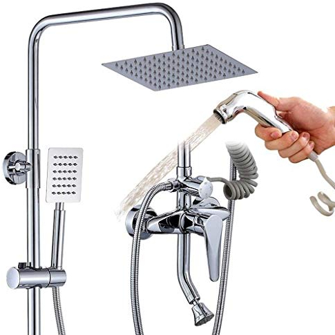 CAZARU Duschsystem Duschsäule Höhenverstellbar Brausestange Mit Regenbrause Brausegarnitur Handbrause Für Badewanne Brausestangenset Mit Handbrause Chrom
