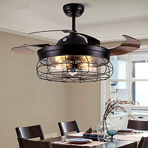 GRAWIT Loft Industrial Fan Chandelier Vintage Ceiling Fan with Light Retro Ceiling Fan Lamp Retro American Restaurant with Fan Silent Household LED Remote Control Leaf Fan Light beautiful scenery