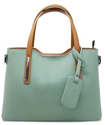 Chicca Borse Borsa a Mano Elegante Donna in Pelle Italiana Rigida Taglia Media con Tracolla (Salvia)