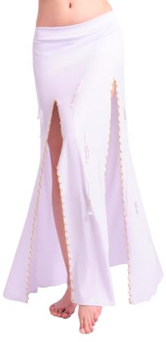Damen Rock Bauchtanz Kostüm für Frauen Tanzkleid Bilateral High Split Sexy Perlen Party Bauchtanz Röcke, Weiss/opulenter Garten, Einheitsgröße
