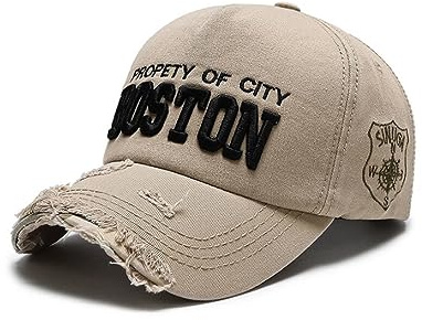 Mode Boston bomull baseballkeps vintage män kvinnor retro sport utomhus casual solhatt, Khaki, One Size-M