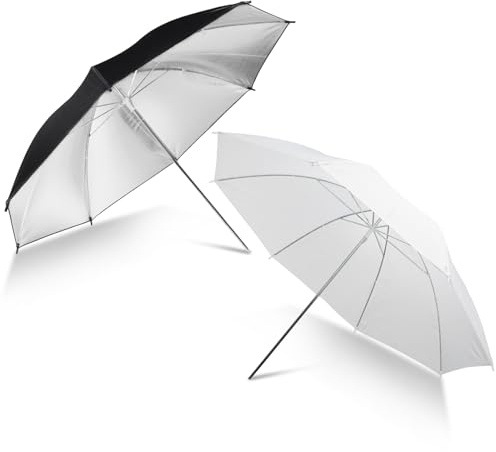 Fotografie-Regenschirm-Beleuchtungsset, 83,8 cm, durchscheinender, weißer weicher Regenschirm und silberfarbener Reflektor, Diffusor, Regenschirm für Studio/Outdoor-Foto- und Video-Beleuchtungszubehör