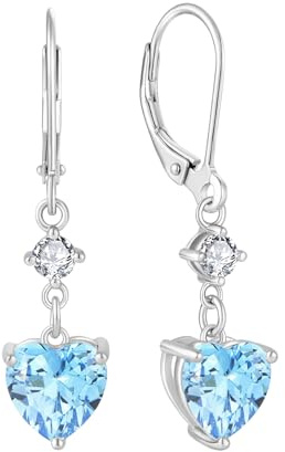 JO WISDOM Damen Hängende Ohrringe Ohrhänger Herz Silber 925 mit 3A Zirkonia Kristall März Geburtsstein Aquamarin Farbe,Schmuck für Frauen Frau Mutter sie