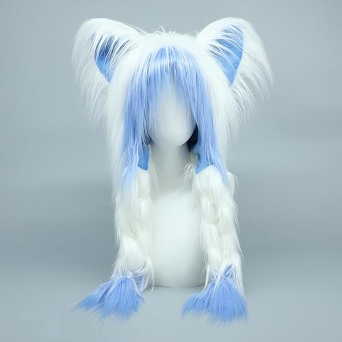 AFSN Plush Animal Fluffy Hat Faux Fur Head-Funny Cute Warm Moving Ear Fuzzy Hats for Adults Cat Fox Hood Costume Dress up (PINK)