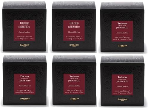 Lot de 6 - Dammann Jardin Bleu - Thé noir parfumé à la rhubarbe et aux fraise, 25 sachets