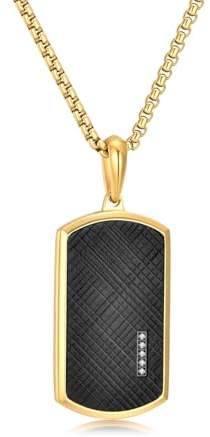 GAVU Collier Acier Inoxydable Homme, Collier Plaqué Or, Pendentif Plaque Militaire pour Hommes, Cadeau pour Fête des Pères, 50cm