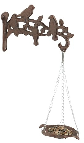 Relaxdays Vogeltränke, aus Gusseisen, HBT: 42 x 25 x 10,5 cm, Vogelbad Wandhalterung, Vogelbecken, Wassertränke, braun