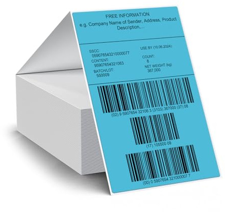 FINDAT Versandetiketten 100 x 150 mm Falz-Thermoetiketten 250 Stück Blue | Selbstklebend, wasserdicht, beschreibbar, Vinyl. Für Pakete, DHL, Büro, Lager & Logistik