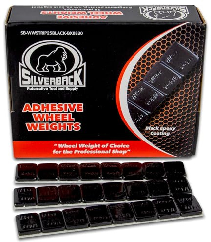 Silverback 1/4oz Black Steel Adhesive Tape Wheel Weights with Easy Peel Tape for The Professional Tire Dealer. Cars, Trucks, SUV's, & Motorcycles. Black .25oz Steel Tape Weight. 60oz/Box, 240pcs