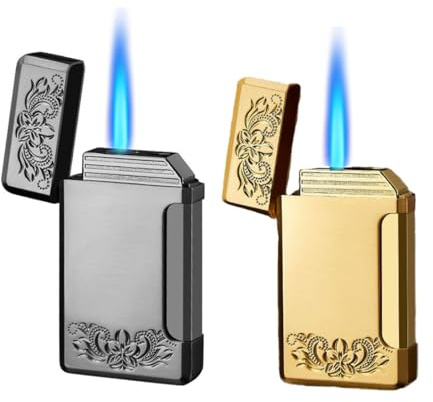 Paquete de 2 encendedores de una sola llama de butano, recargables, resistentes al viento, encendedores de bolsillo, encendedor de llama ajustable para hombres y mujeres (sin butano)