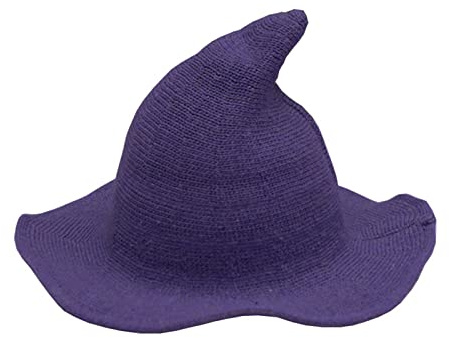 Nicoxijia Halloween-Hexenhut für Damen und Mädchen, Wolle, Cosplay, Zaubererhut, breite Krempe, Strickmütze für Halloween-Party-Dekor (Wollmischung, Dunkelviolett, Erwachsene)