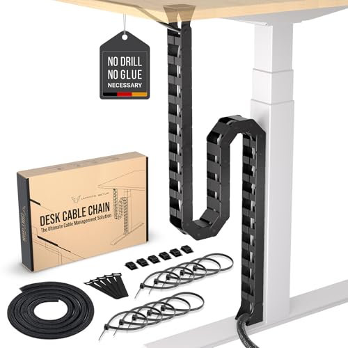 Organizador Cables Escritorio, Cadena portacables Flexible, Canaleta portacables Flexible, Ideal para organizar los Cables de Escritorio y Apta para escritorios Regulables en Altura (Negro)
