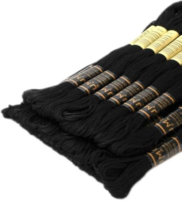 UMC STAG Premium-Stickgarn, 100 % ägyptische Baumwolle, Premium-Knäuel, Kreuzstich-Stickgarn, Oeko TEX zertifizierte Baumwolle, ideal für Kunst und Handwerk, 24 Knäuel, schwarz, 24 Knäuel