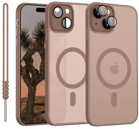 YUANDMI iPhone 15 Plus Hülle mit MagSafe, Hanyhülle iPhone 15 Plus Magnetisch Matte Touch Kameraschutz, Anti-Gelb rutschfest Kratzfest Schutz Stoßfest Hülle für iPhone 15 Plus 6.7'' Braun
