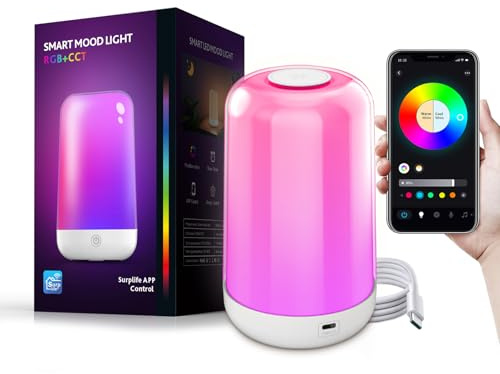 Bedside Touch Table Lamp, RGB Color Changing Night Lights for Bedroom, Rechargeable Lamp Battery Operated Lights, Bluetooth APP Control,Dimmable Night Light Kids, Wireless Touch Bedside Mood Lighting