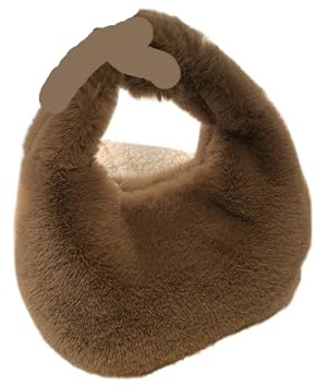 JTKSSCS Plüsch Tasche Kleine Halbmond-Tasche for Damen, warme Handgelenktaschen aus Plüsch for Frauen, modische, pelzige Clutch mit kurzem Griff, süße Damen-Geldbörsen(Brown)