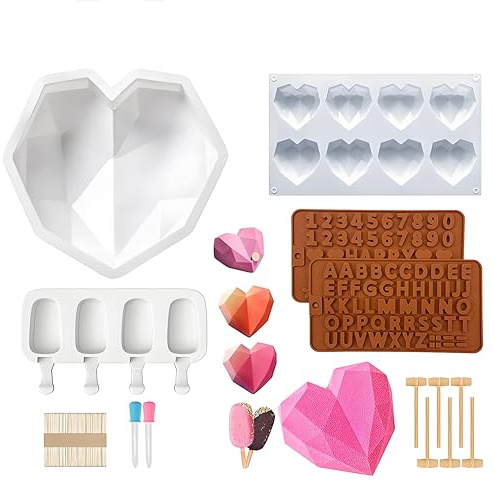 14Pcs Chocolate Mould Set with Hammers, Breakable Heart & Cakesicle Moulds | Includes number and letter moulds for chocolate, cake, candy and desserts, ideal for Valentine's Day, birthdays and gifts