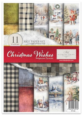 ITD Collection - Papel de arroz Decopatch - Decoupage - Papel de diseño para decoupage - Hojas de papel de arroz - A4 29,7 x 21 cm - Christmas Wishes - RP-082