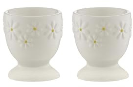 Price & Kensington Daisy Set of 2 Egg Cups | Ceramic Egg Holders with Embossed Daisy Design | Dishwasher & Microwave Safe