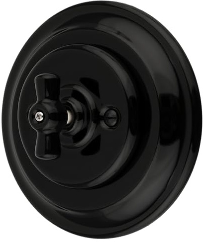 Unterputz Porzellan Retro Rotary Taster, Klingeltaster, All-in-One, Serie PR1 schwarz