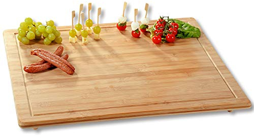 MOON HOME Schneide- und Abdeckplatte - Eclipse, aus nachhaltigem FSC Bambus/Holz, antibakteriell, große 2-in-1 Herdabdeckplatte, rutschfeste Füße, mit Saftrille, 50 x 56 x 4 cm