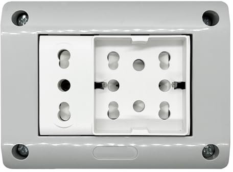 Scatola da esterno da parete, 3 moduli, 3 prese, con presa multistandard schuko 10A/16A e presa bivalente, IP40 per interno, cassetta per impianto elettrico, fissaggio a muro
