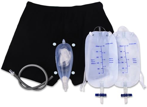 Conjunto de ropa interior para incontinencia masculina a prueba de fugas urinario portátil desmontable con bolsa de orina para pierna y catéter recolector de orina de silicona talla S