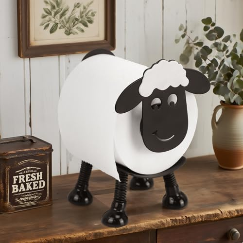 YIGII Set of 2 Sheep Toilet Roll Holder, Funny Housewarming Gift Cute Bathroom Decor, Multifunctional 2 in 1 Self Adhesive Stainless Steel Toilet Paper Holder for Bathroom/Kitchen, Matte Black