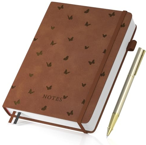 Umriox A5 Notizbuch,Journal mit 100gsm 365 Seiten Tintenfestes Papier | Hardcover Notizblock Liniert,14,5 x 21 cm,Glattes Papier,Kein Tintenfresser Innentasche für Erwachsene,Braun