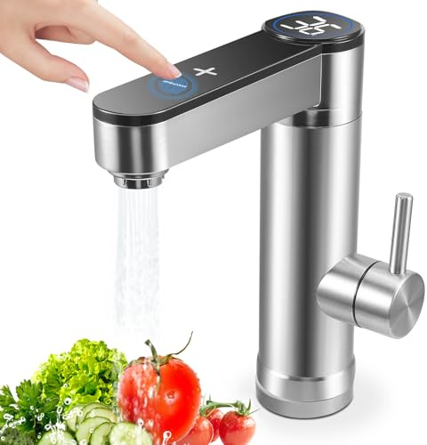 220V 3300W Elektrischer Durchlauf-Warmwasserhahn, Elektrischer Warm- Und Kaltwasser-Mischbatterie Mit Digitaler LED Anzeige für HaushaltsküChen, BäDer und Waschbecken