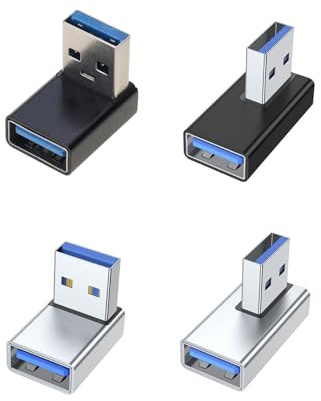 JDIEOQA 4 Pcs 90 Degree USB 3.0 Adapters, UP and Right Angle USB A Male to Female Converter Extenderfor for Data Transfer and Charging, USB Extention Adaptor Connector for PC, Laptop, Charger