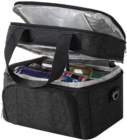 Bolsa térmica 10L, Doble Compartimento, Bolsa de Almuerzo Plegable con Correa Ajustable, Lunch Bag Impermeable para Trabajo, Escuela, Playa, Picnic