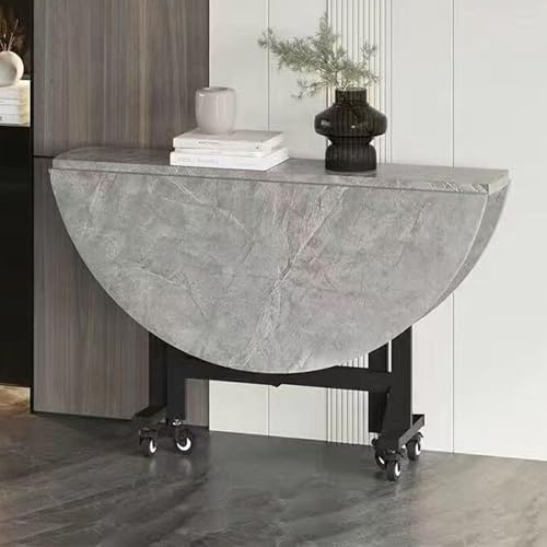 Table de salle à manger pliante mobile pour petits espaces Table de cuisine ronde extensible avec 6 roulettes Design feuilles tombantes Finition noyer (150 x 75 cm) – Parfaite pour la maison et la