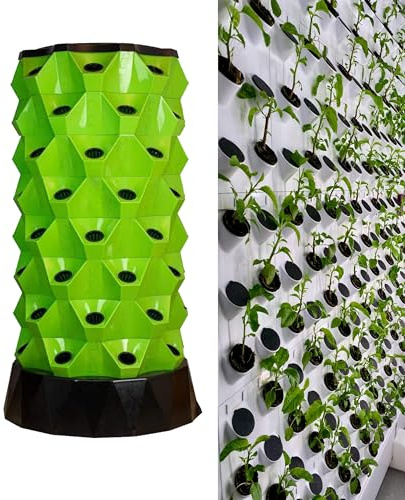 Système de culture aéroponique - Tour de jardin hydroponique pour légumes, herbes et fraises - 48 trous pour l'intérieur et l'extérieur